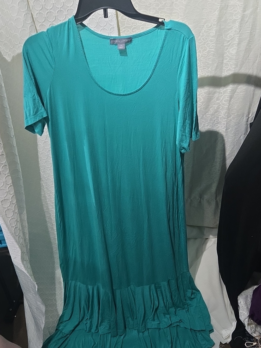 Jessica London Teal Short-Sleeve Scoop-Neck Ruffle-Hem Tunic
